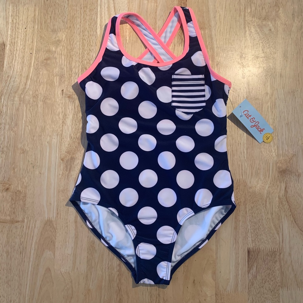 NWT Cat & Jack Girl Polka Dots one piece swimsuit